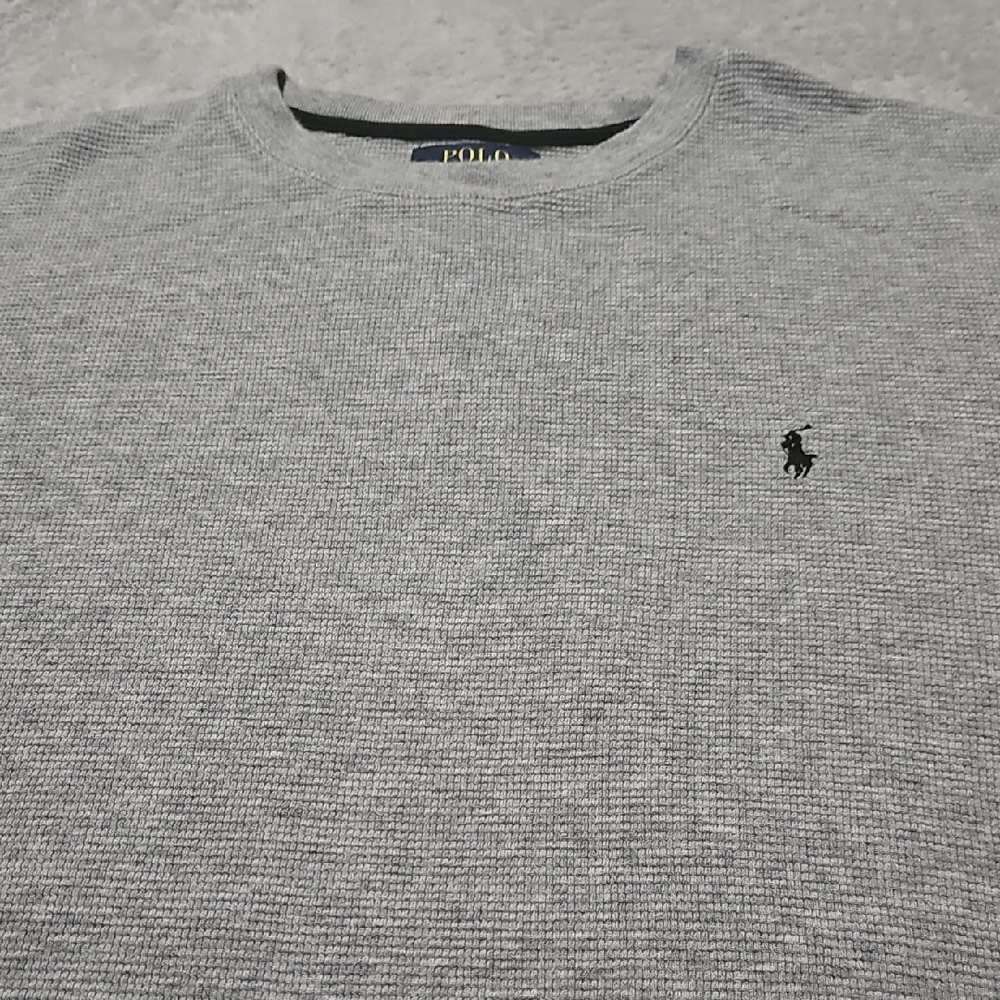 Polo by Ralph Lauren Mens Gray/black Thermal-Knit Sleep Shirt